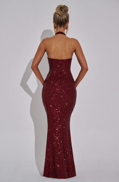 GAIA | HALTER MAXI DRESS - Wine Sparkle