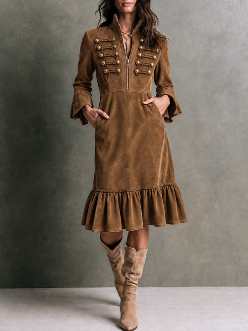 GALENA | RUFFLE HEM MIDI DRESS - Chestnut Brown