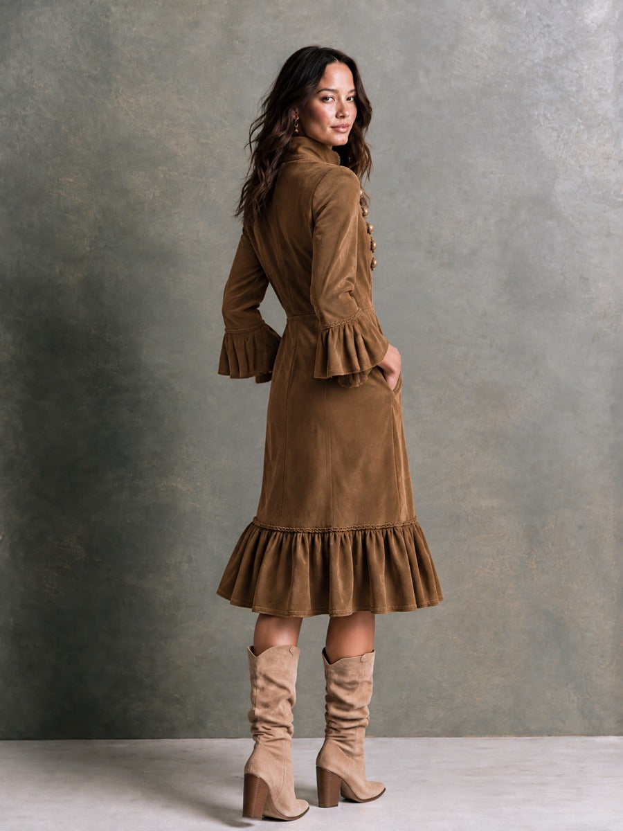 GALENA | RUFFLE HEM MIDI DRESS - Chestnut Brown