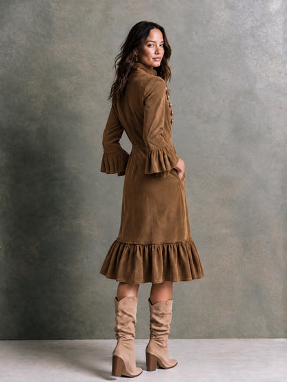 GALENA | RUFFLE HEM MIDI DRESS - Chestnut Brown