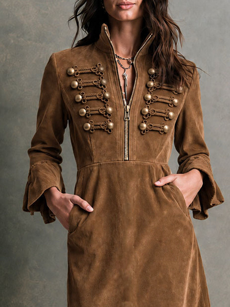 GALENA | RUFFLE HEM MIDI DRESS - Chestnut Brown