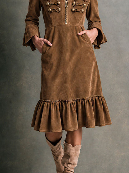 GALENA | RUFFLE HEM MIDI DRESS - Chestnut Brown