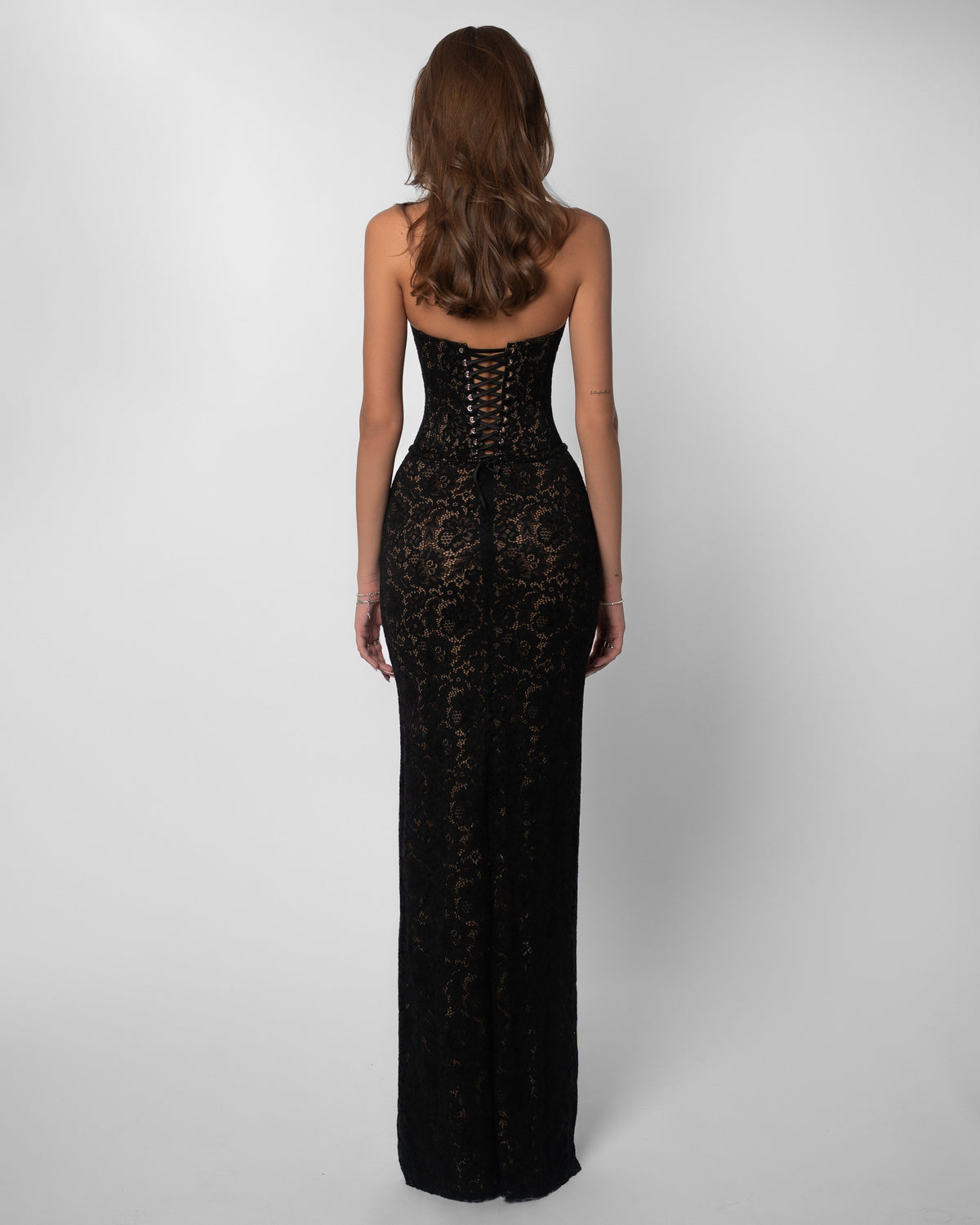 GARNET | LACE HALTER CORSET MAXI DRESS - Black