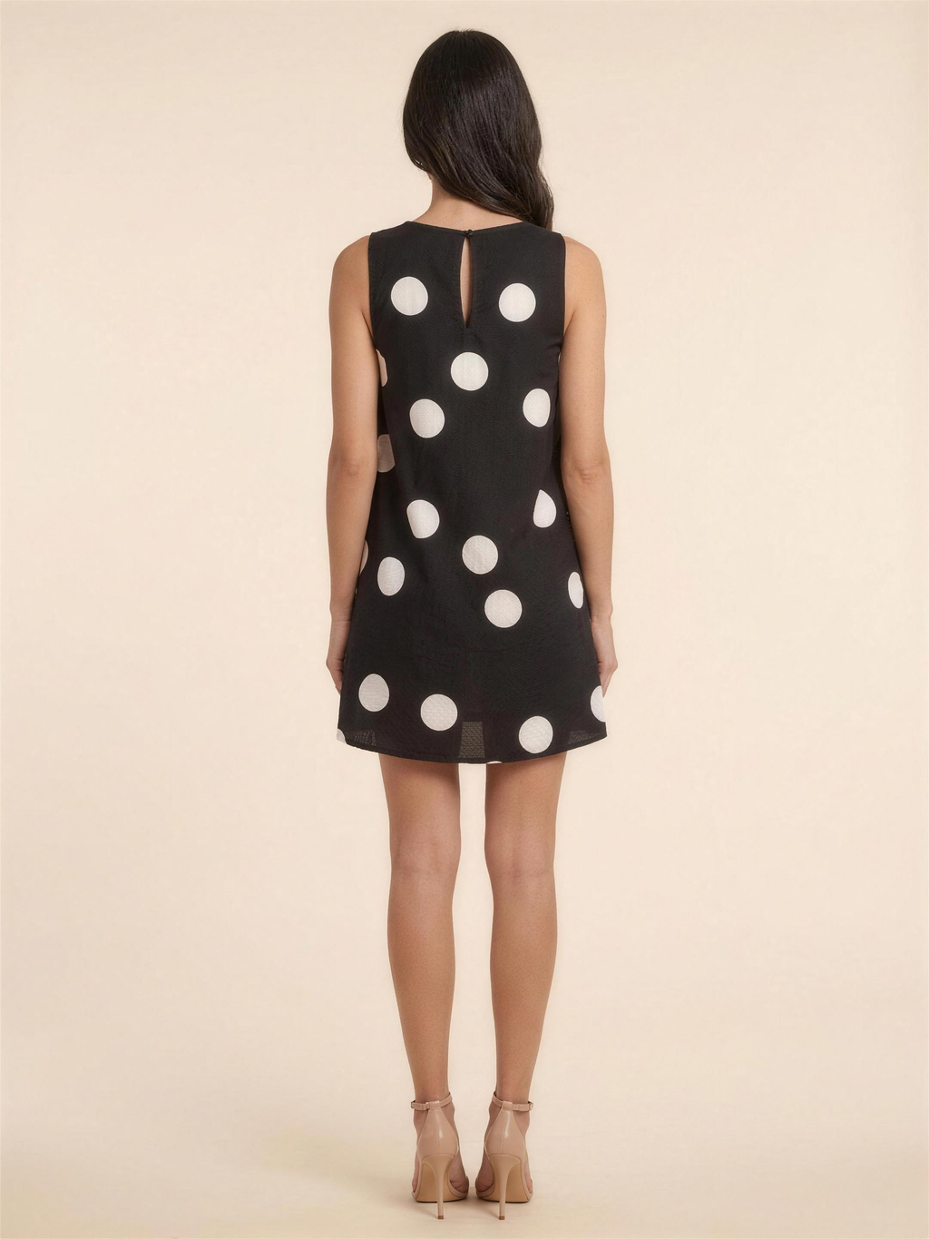 GELSEY | SLEEVELESS A-LINE SHIFT MINI DRESS - Black Polka Dot