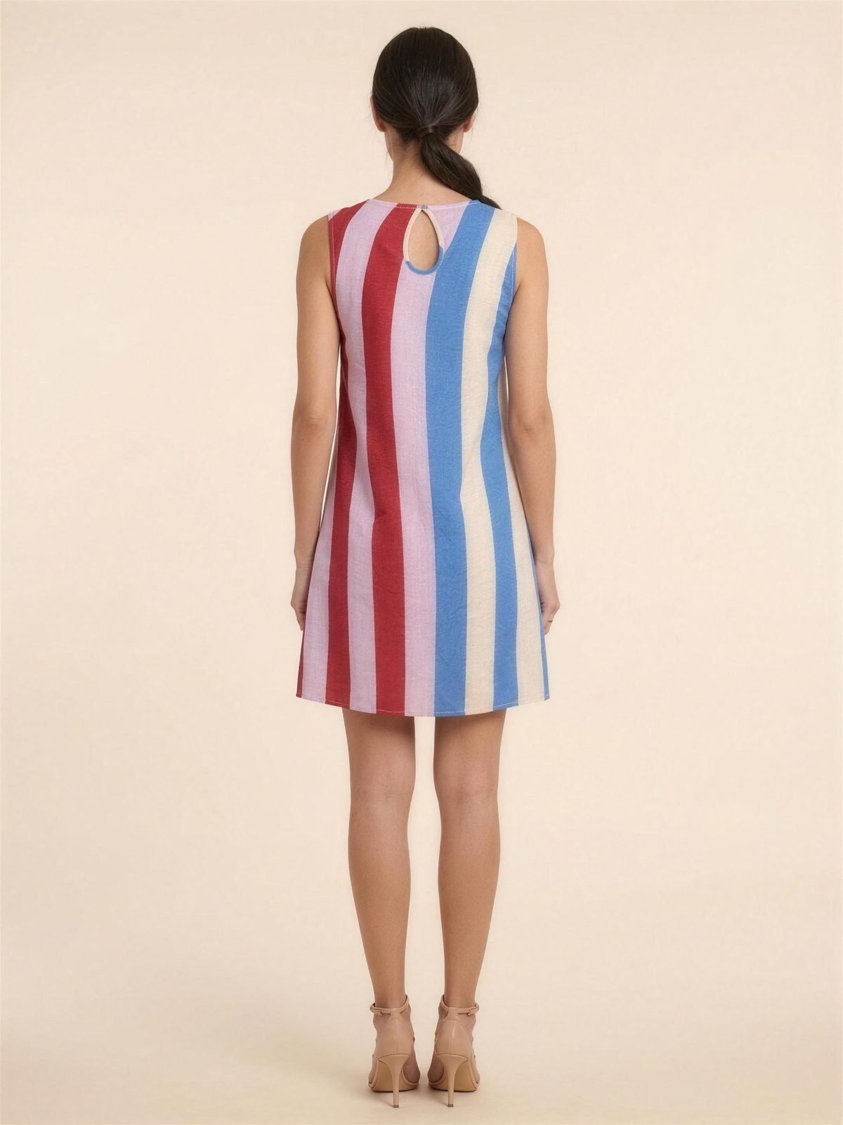GELSEY | SLEEVELESS A-LINE SHIFT MINI DRESS - Blue and Red Stripe