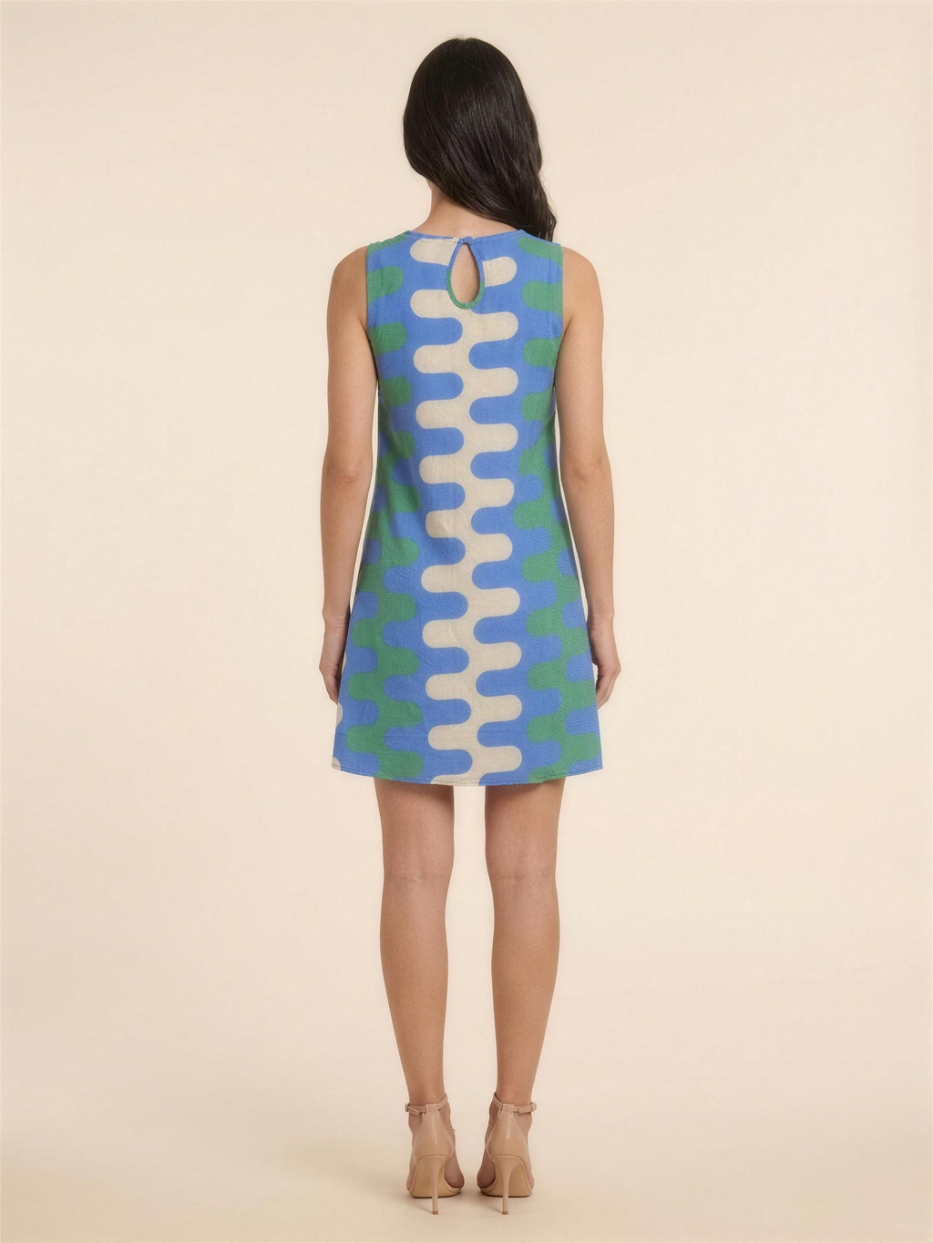 GELSEY | SLEEVELESS A-LINE SHIFT MINI DRESS - Blue Wave Print