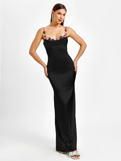 GEORGETTE | SATIN MAXI DRESS - Black