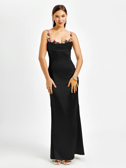 GEORGETTE | SATIN MAXI DRESS - Black
