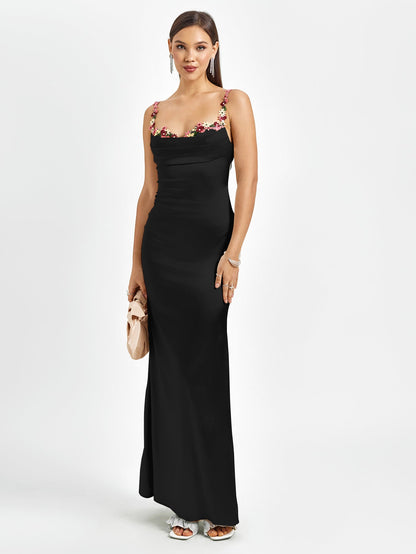 GEORGETTE | SATIN MAXI DRESS - Black