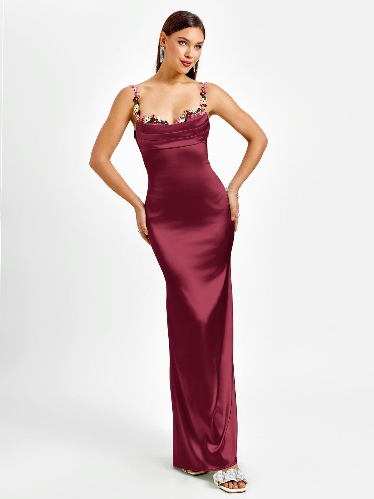 GEORGETTE | SATIN MAXI DRESS - Burgundy