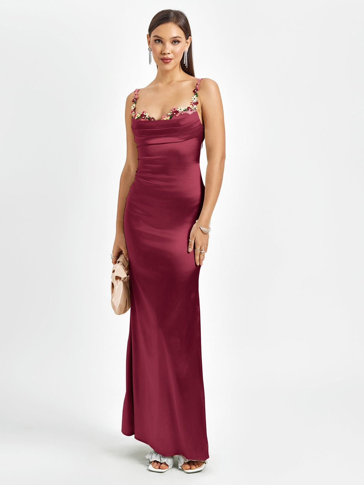 GEORGETTE | SATIN MAXI DRESS - Burgundy