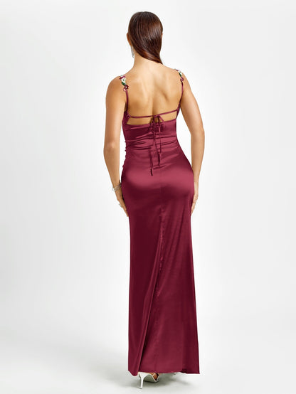 GEORGETTE | SATIN MAXI DRESS - Burgundy