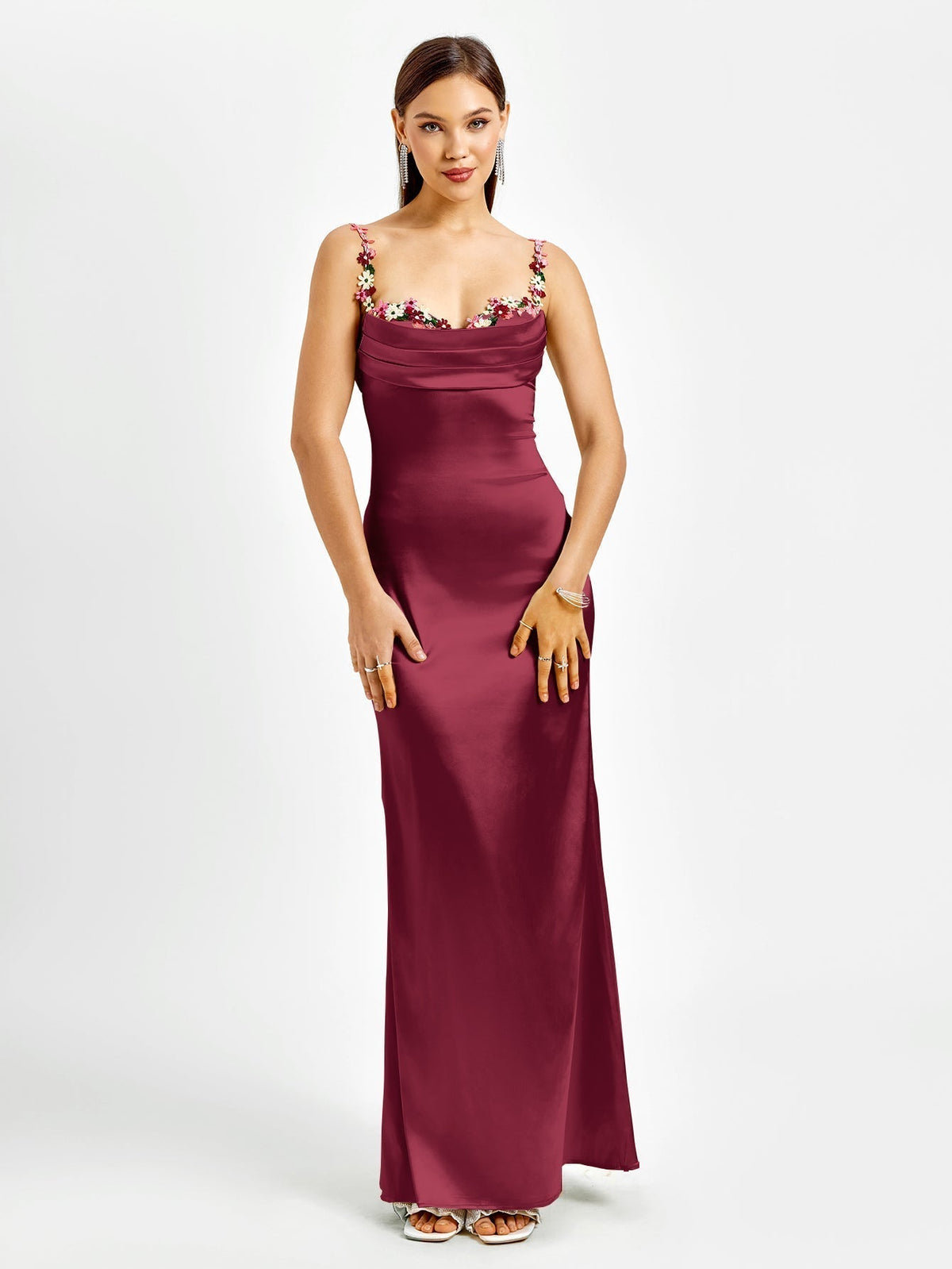 GEORGETTE | SATIN MAXI DRESS - Burgundy