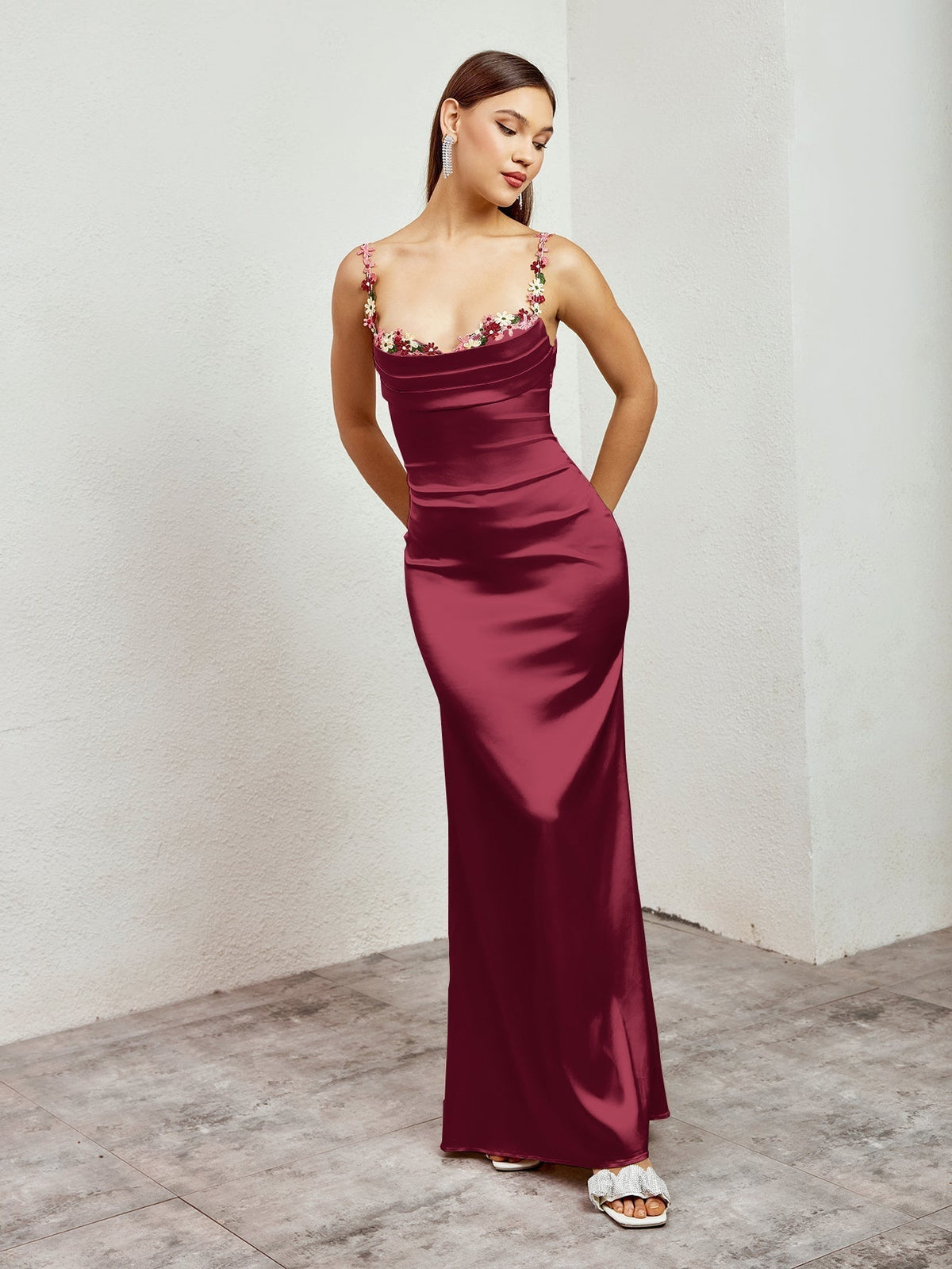 GEORGETTE | SATIN MAXI DRESS - Burgundy