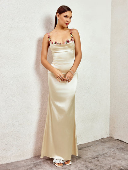 GEORGETTE | SATIN MAXI DRESS - Champagne