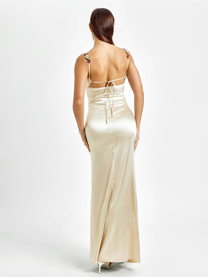 GEORGETTE | SATIN MAXI DRESS - Champagne