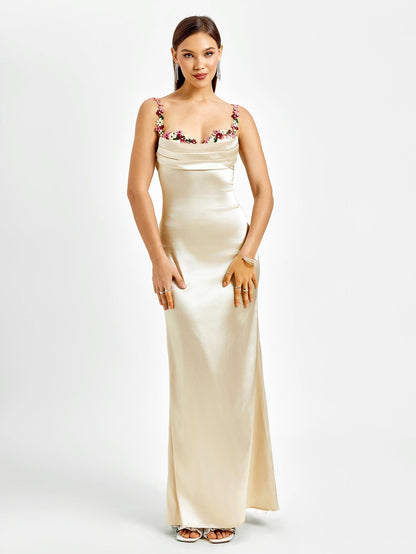 GEORGETTE | SATIN MAXI DRESS - Champagne