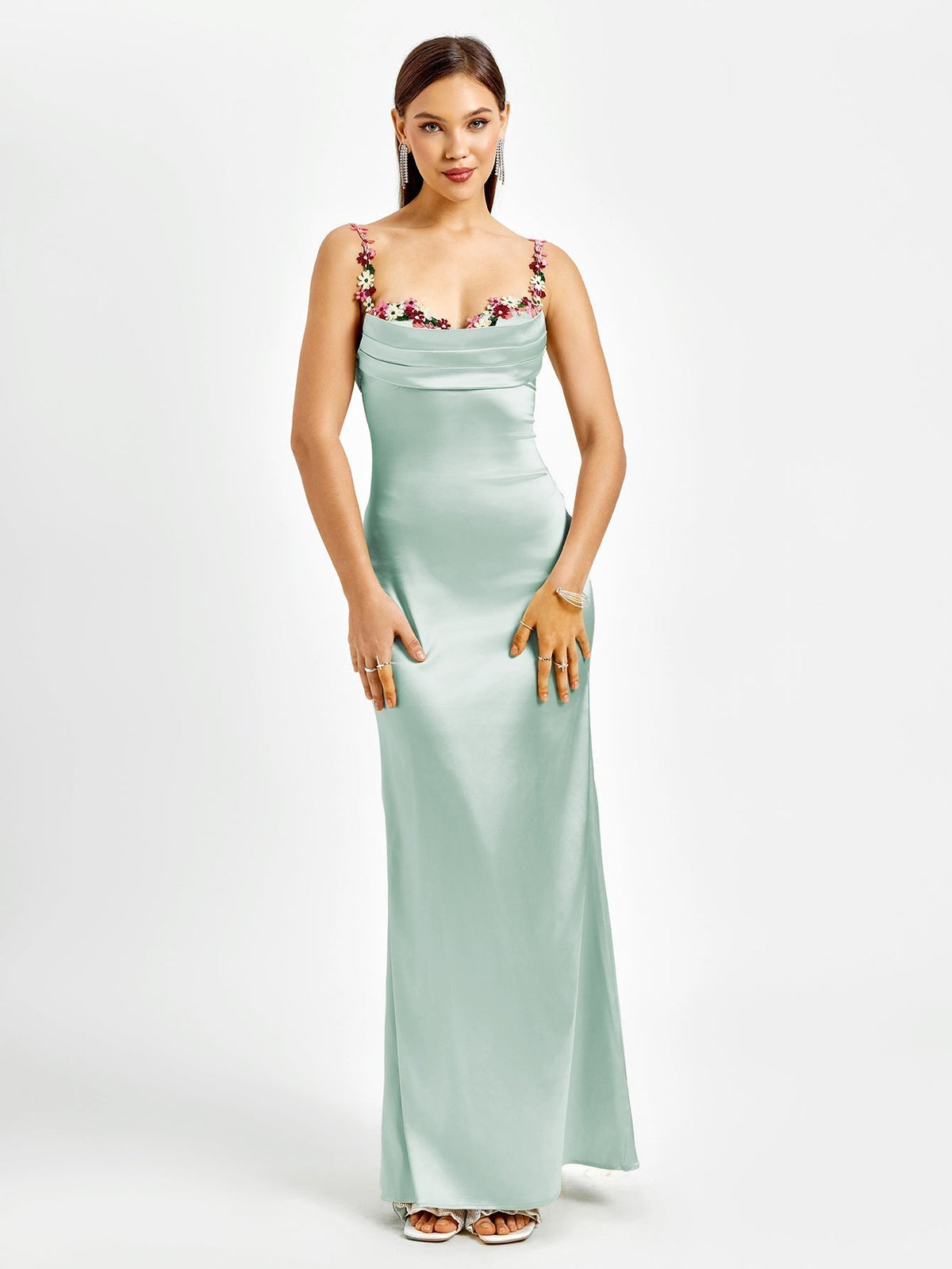GEORGETTE | SATIN MAXI DRESS - Mint Green