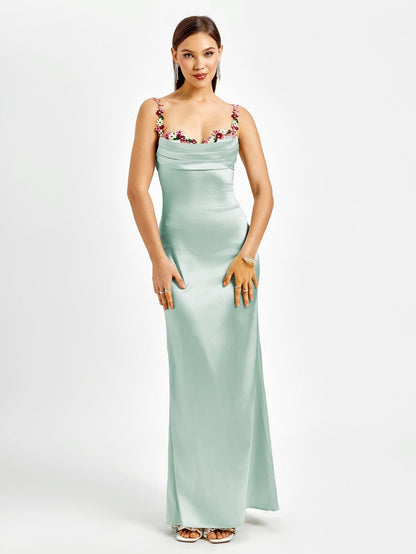 GEORGETTE | SATIN MAXI DRESS - Mint Green