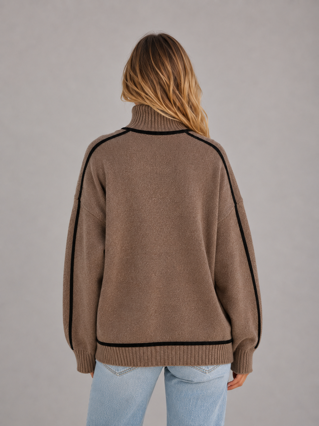 GEORGIE | CONTRAST ROLL NECK OVERSIZED SWEATER - Brown