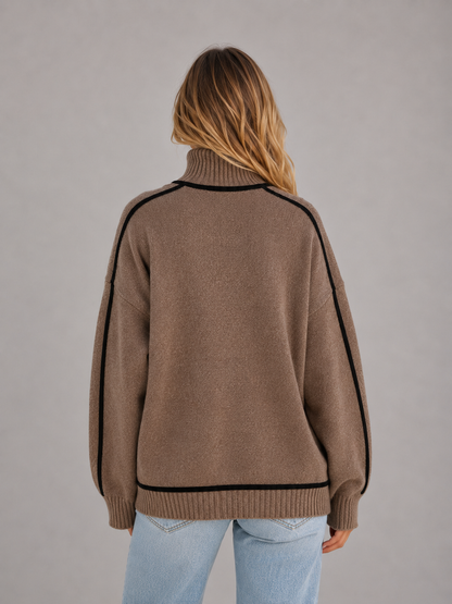 GEORGIE | CONTRAST ROLL NECK OVERSIZED SWEATER - Brown