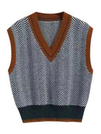 GERMAINE | ZIGZAG V-NECK SLEEVELESS SWEATER - Blue Zigzag