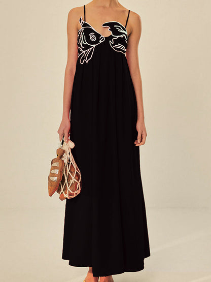 GIOVANNA | EMBROIDERED MAXI DRESS - Black