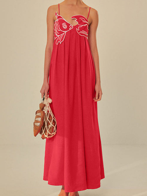 GIOVANNA | EMBROIDERED MAXI DRESS - Red