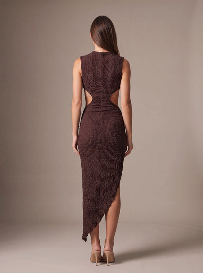 GISELA | CUTOUT MAXI DRESS - Plum Brown