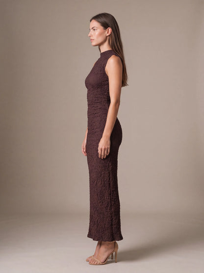 GISELA | CUTOUT MAXI DRESS - Plum Brown