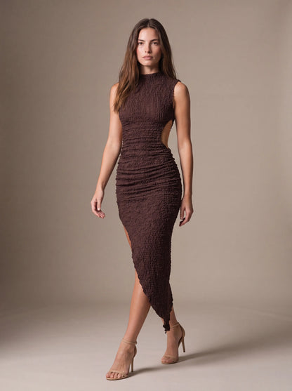 GISELA | CUTOUT MAXI DRESS - Plum Brown