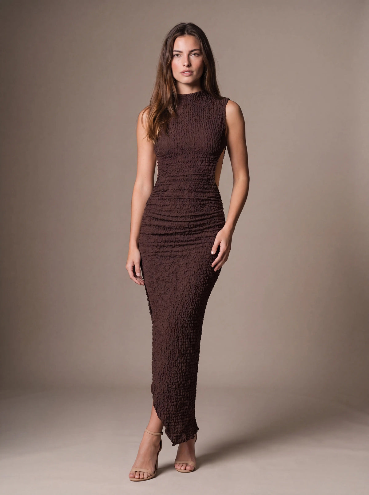 GISELA | CUTOUT MAXI DRESS - Plum Brown
