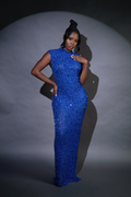 GISELE | EMBELLISHED CAP SLEEVE GOWN - Royal Blue