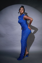GISELE | EMBELLISHED CAP SLEEVE GOWN - Royal Blue
