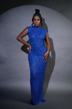 GISELE | EMBELLISHED CAP SLEEVE GOWN - Royal Blue