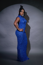 GISELE | EMBELLISHED CAP SLEEVE GOWN - Royal Blue