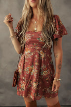 GITA | FLORAL PUFF SLEEVE MINI DRESS - Rust Floral