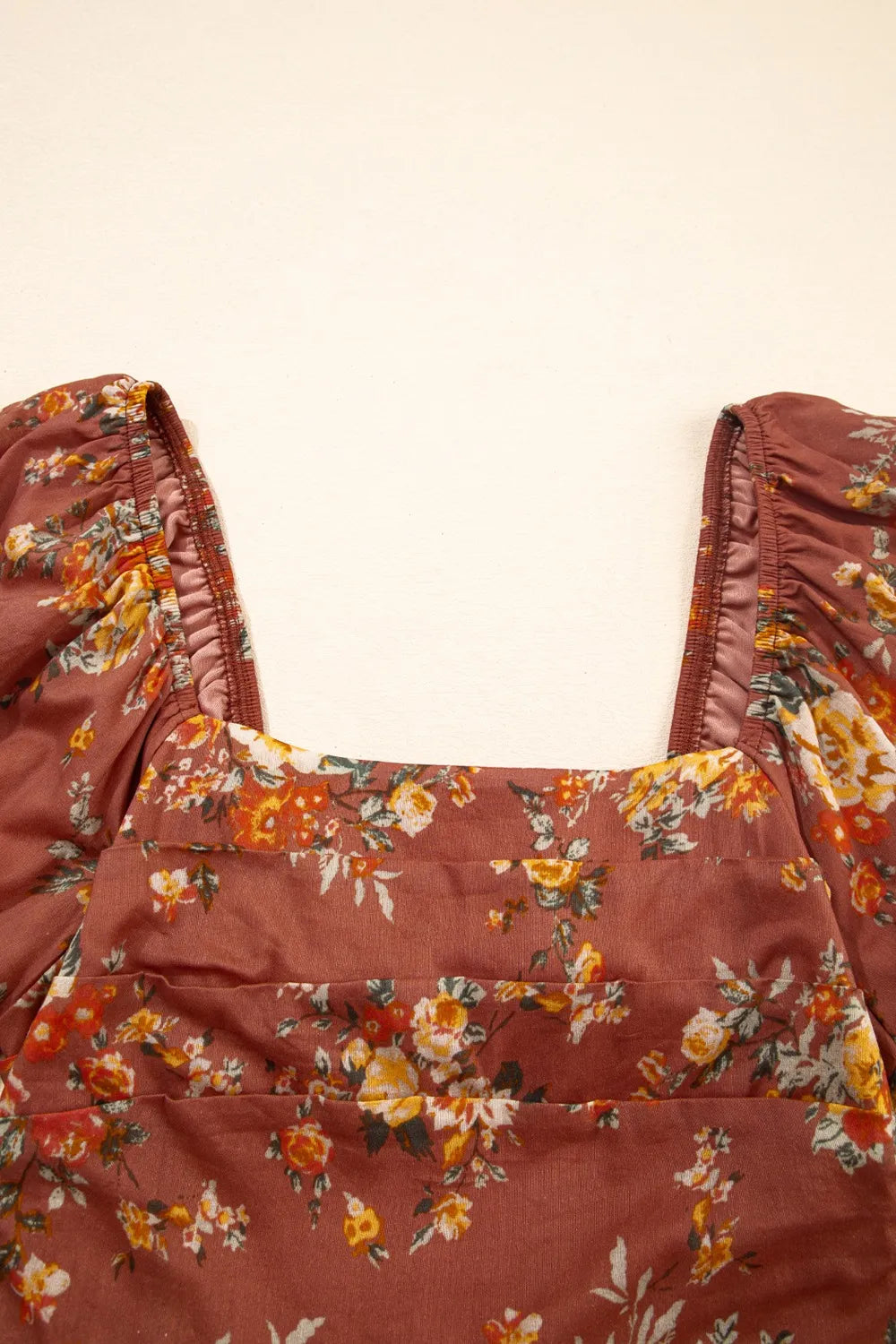 GITA | FLORAL PUFF SLEEVE MINI DRESS - Rust Floral