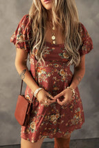 GITA | FLORAL PUFF SLEEVE MINI DRESS - Rust Floral