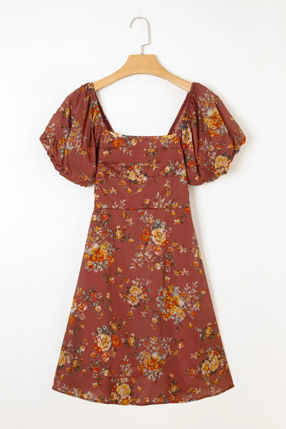 GITA | FLORAL PUFF SLEEVE MINI DRESS - Rust Floral