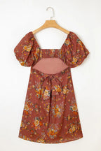 GITA | FLORAL PUFF SLEEVE MINI DRESS - Rust Floral