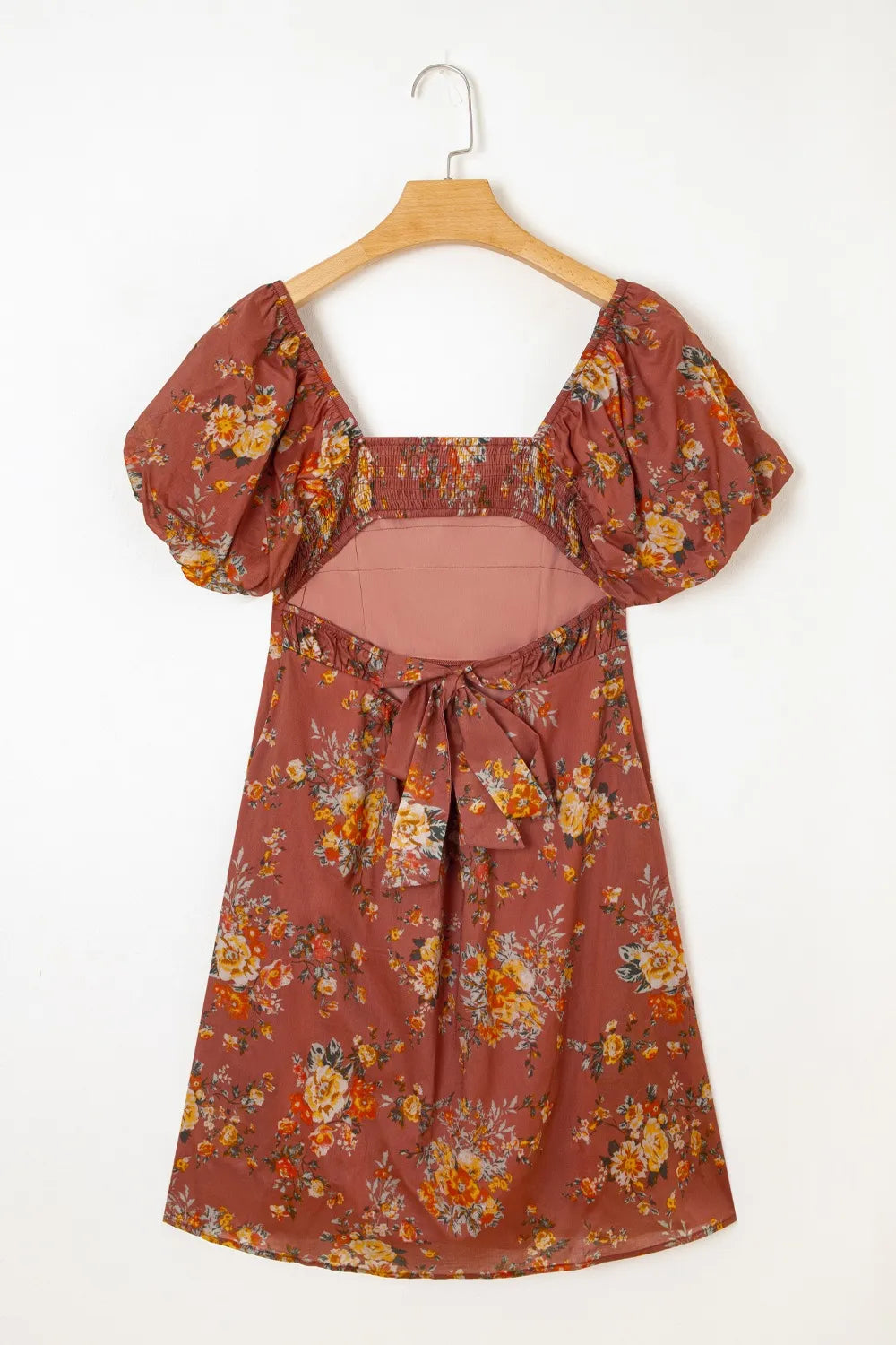 GITA | FLORAL PUFF SLEEVE MINI DRESS - Rust Floral