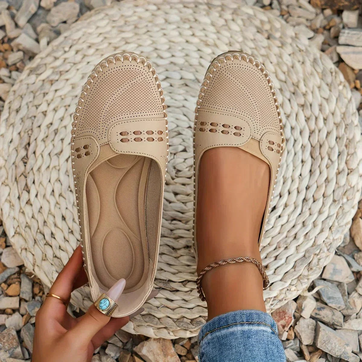 GIULIANA | PERFORATED LOAFERS - Beige