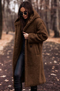 GLENYS | HOODED TEDDY LONGLINE COAT - Brown