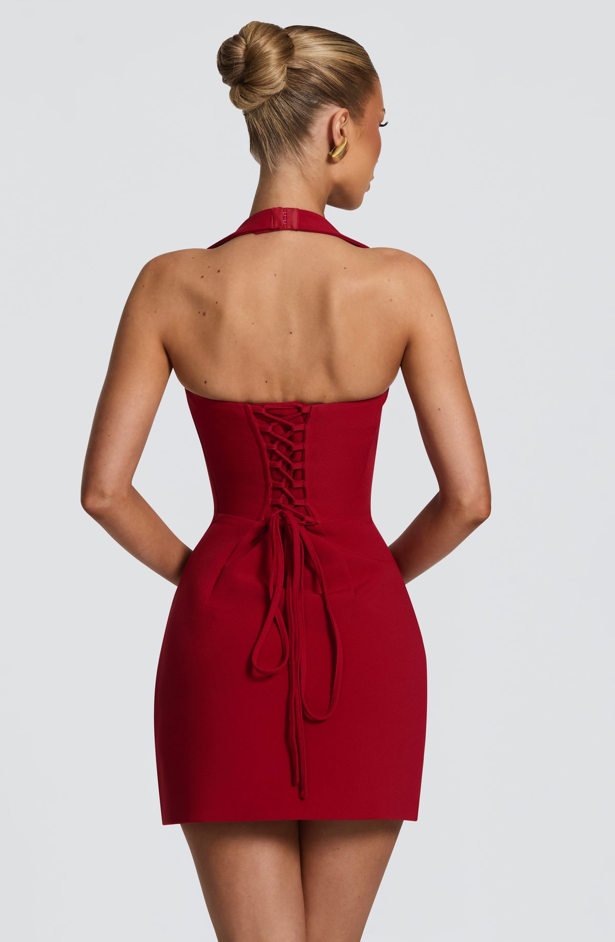 GLORIANA | STRAPLESS LACE-UP BACK MINI DRESS - Cherry Red
