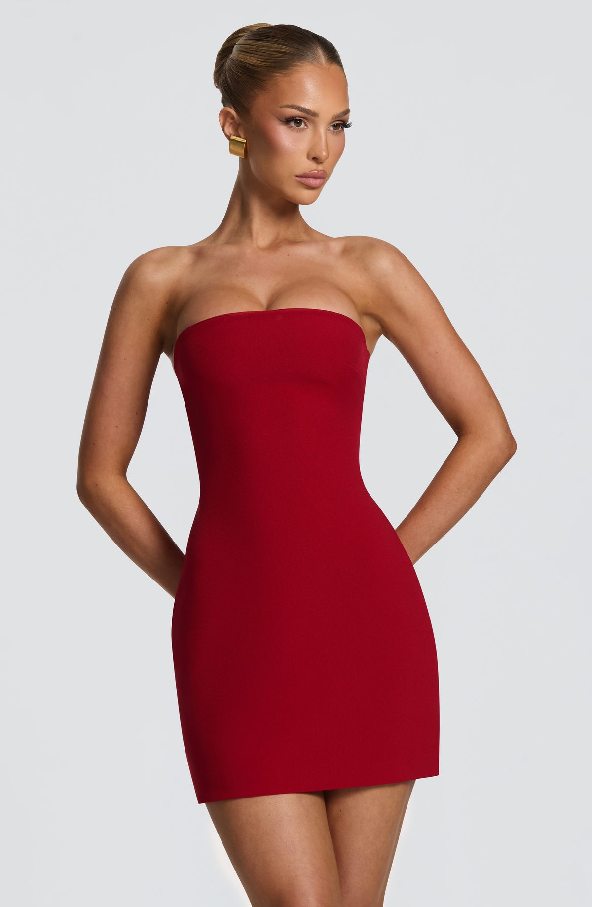 GLORIANA | STRAPLESS LACE-UP BACK MINI DRESS - Cherry Red