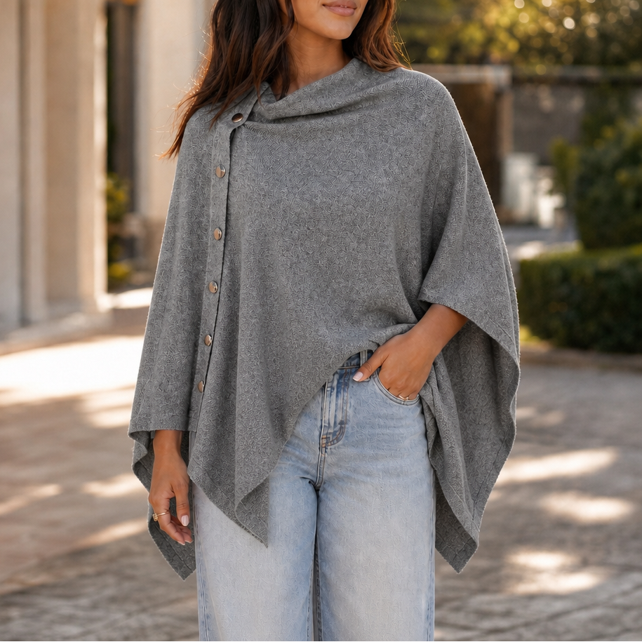 GRACELYN | SIDE-BUTTON CONVERTIBLE PONCHO WRAP - Gray