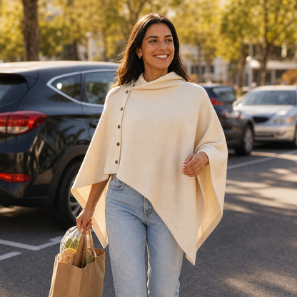 GRACELYN | SIDE-BUTTON CONVERTIBLE PONCHO WRAP - Ivory