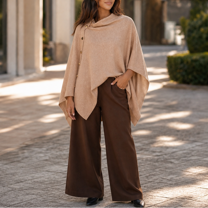 GRACELYN | SIDE-BUTTON CONVERTIBLE PONCHO WRAP - Khaki