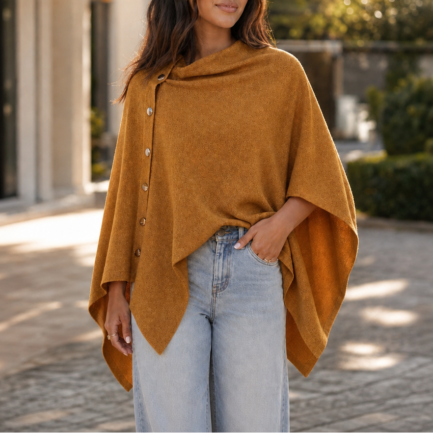 GRACELYN | SIDE-BUTTON CONVERTIBLE PONCHO WRAP - Mustard